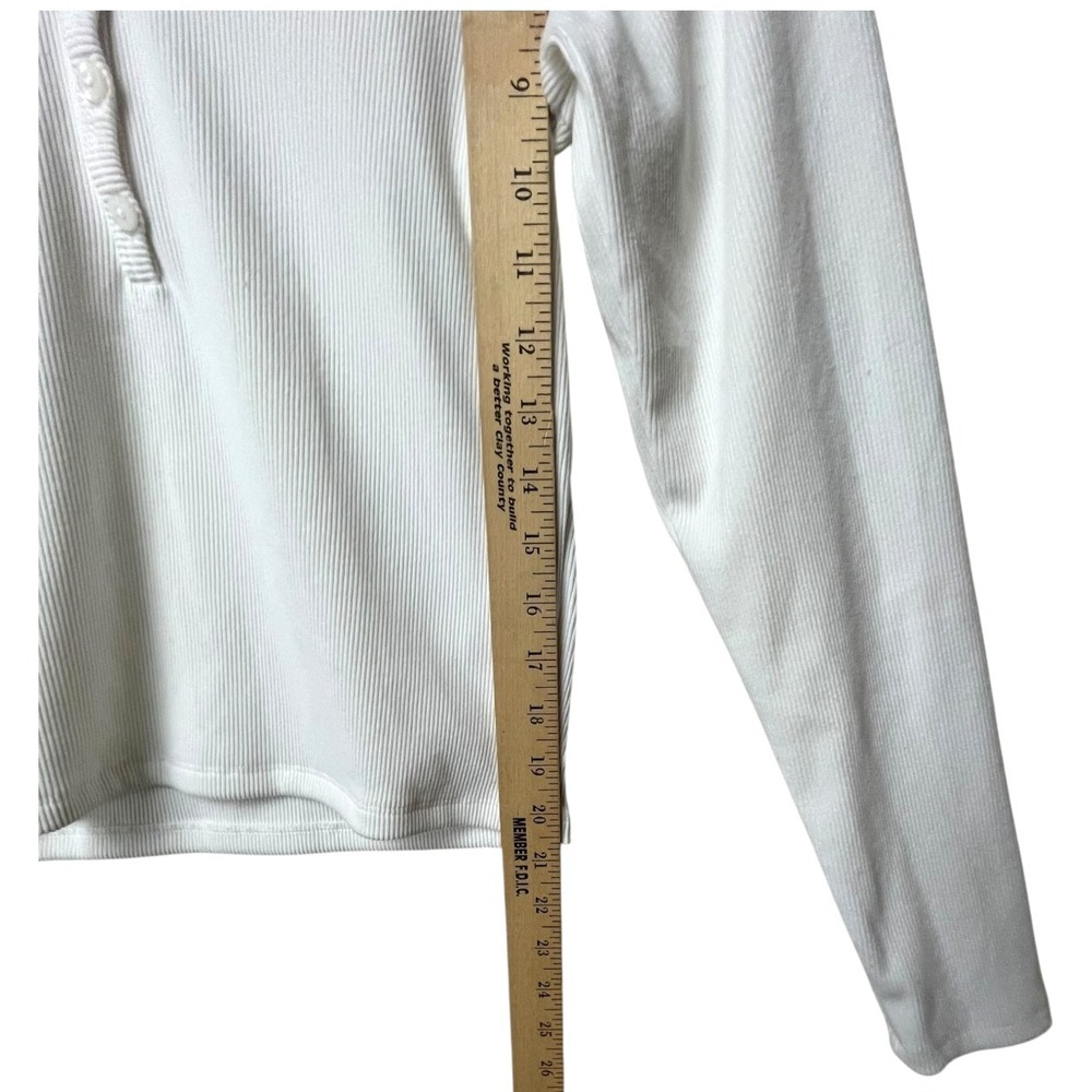 Hollister Henley Large Y2K Top Ribbed V-Neck Off White‎ Crop Preppy - Picture 5 of 6